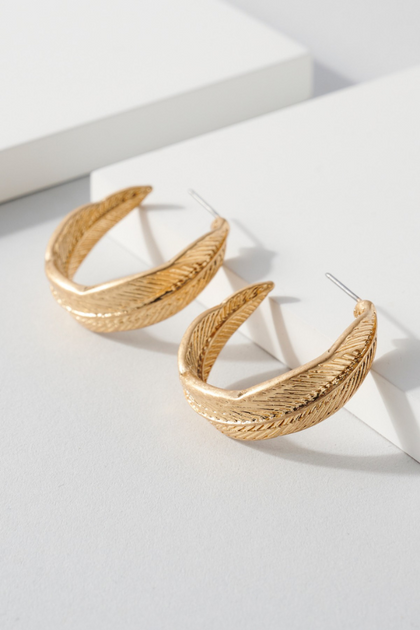 Gold Leaf Open Hoop Earrings