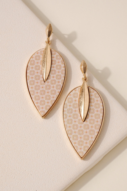 Brown Floral Leaf Print Earrings