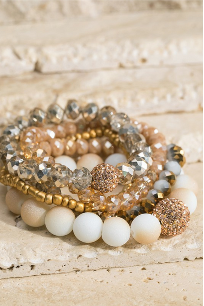 Glass and Frosted Bead Bracelet Set