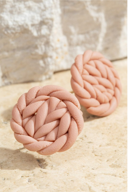 Handmade Clay Braided Knitting Blush Round Earrings