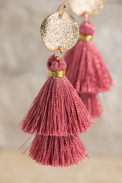 Mauve Disc & Tassel Earrings